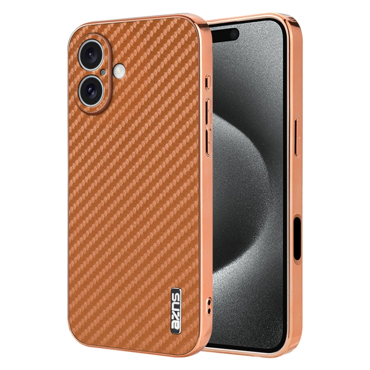 AZNS Electroplated Edge Carbon Fiber Texture Phone Case, For iPhone 16e, For iPhone 16 Pro Max, For iPhone 16 Pro, For iPhone 16 Plus, For iPhone 16, For iPhone 15 Pro Max, For iPhone 15 Pro, For iPhone 15 Plus