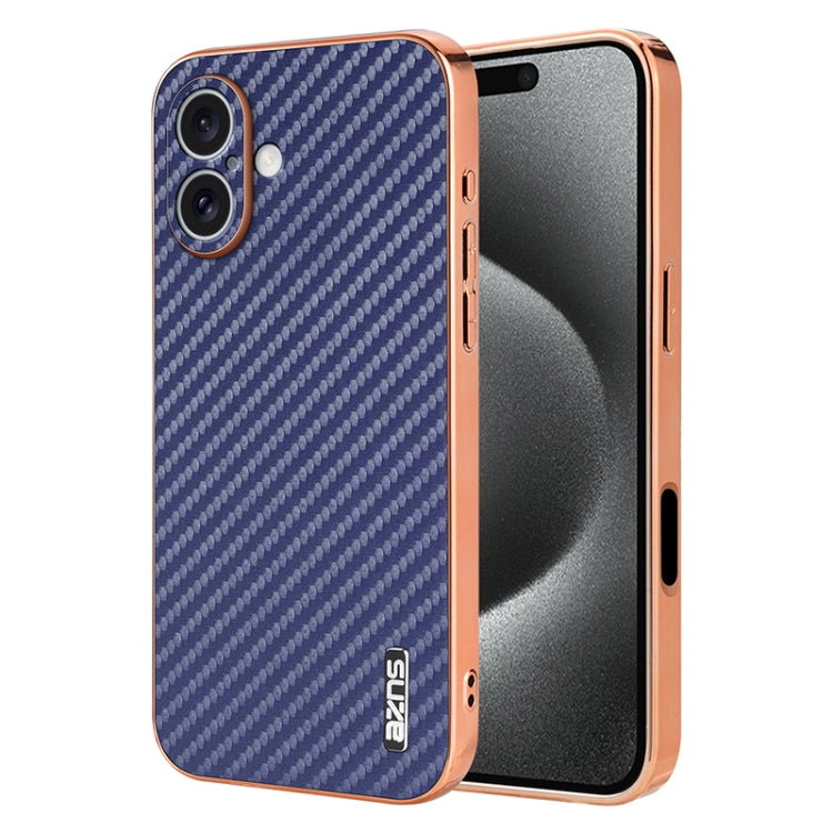 AZNS Electroplated Edge Carbon Fiber Texture Phone Case, For iPhone 16e, For iPhone 16 Pro Max, For iPhone 16 Pro, For iPhone 16 Plus, For iPhone 16, For iPhone 15 Pro Max, For iPhone 15 Pro, For iPhone 15 Plus