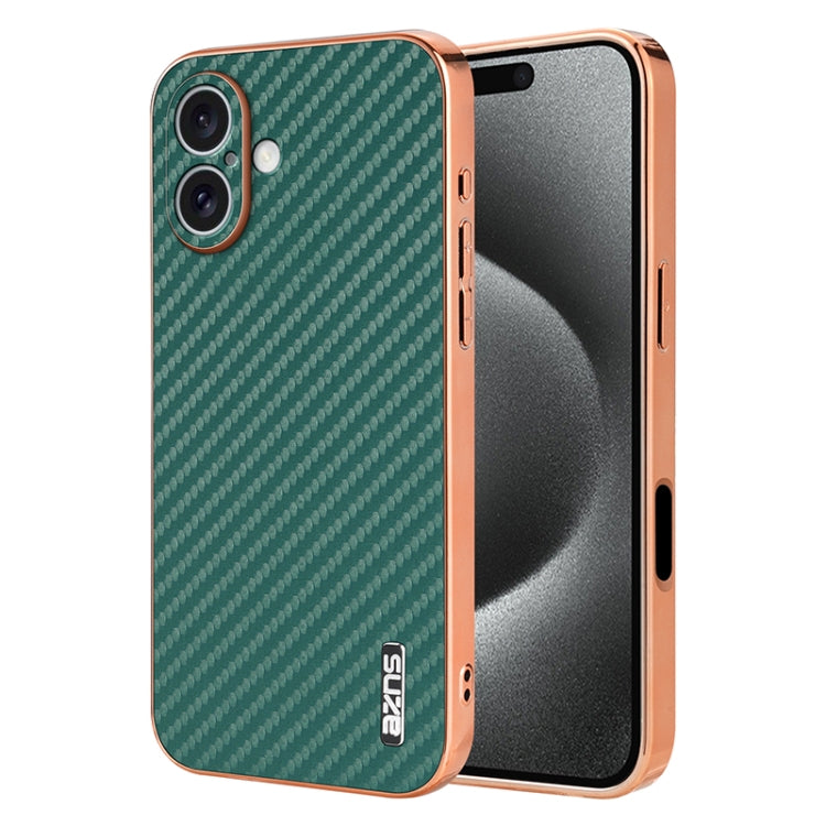 AZNS Electroplated Edge Carbon Fiber Texture Phone Case, For iPhone 16e, For iPhone 16 Pro Max, For iPhone 16 Pro, For iPhone 16 Plus, For iPhone 16, For iPhone 15 Pro Max, For iPhone 15 Pro, For iPhone 15 Plus