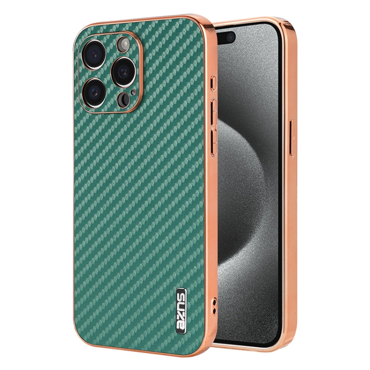 AZNS Electroplated Edge Carbon Fiber Texture Phone Case, For iPhone 16e, For iPhone 16 Pro Max, For iPhone 16 Pro, For iPhone 16 Plus, For iPhone 16, For iPhone 15 Pro Max, For iPhone 15 Pro, For iPhone 15 Plus