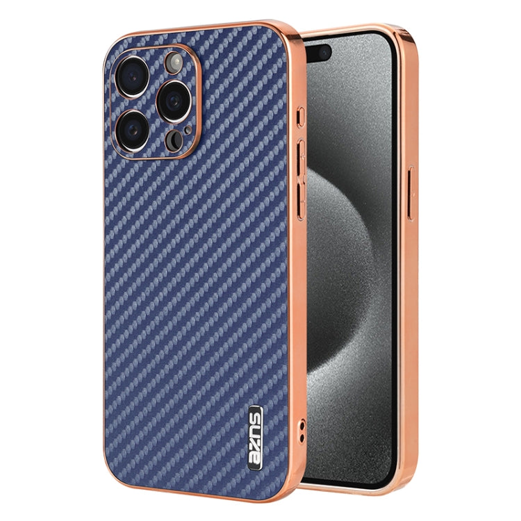 AZNS Electroplated Edge Carbon Fiber Texture Phone Case, For iPhone 16e, For iPhone 16 Pro Max, For iPhone 16 Pro, For iPhone 16 Plus, For iPhone 16, For iPhone 15 Pro Max, For iPhone 15 Pro, For iPhone 15 Plus