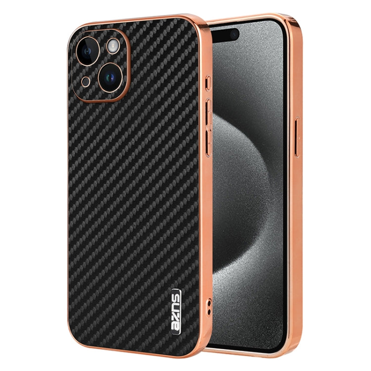 AZNS Electroplated Edge Carbon Fiber Texture Phone Case, For iPhone 16e, For iPhone 16 Pro Max, For iPhone 16 Pro, For iPhone 16 Plus, For iPhone 16, For iPhone 15 Pro Max, For iPhone 15 Pro, For iPhone 15 Plus