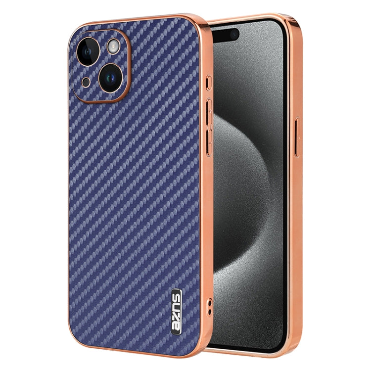 AZNS Electroplated Edge Carbon Fiber Texture Phone Case, For iPhone 16e, For iPhone 16 Pro Max, For iPhone 16 Pro, For iPhone 16 Plus, For iPhone 16, For iPhone 15 Pro Max, For iPhone 15 Pro, For iPhone 15 Plus