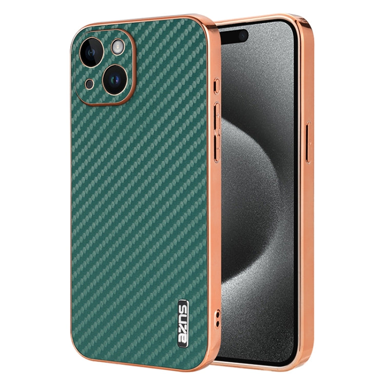 AZNS Electroplated Edge Carbon Fiber Texture Phone Case, For iPhone 16e, For iPhone 16 Pro Max, For iPhone 16 Pro, For iPhone 16 Plus, For iPhone 16, For iPhone 15 Pro Max, For iPhone 15 Pro, For iPhone 15 Plus