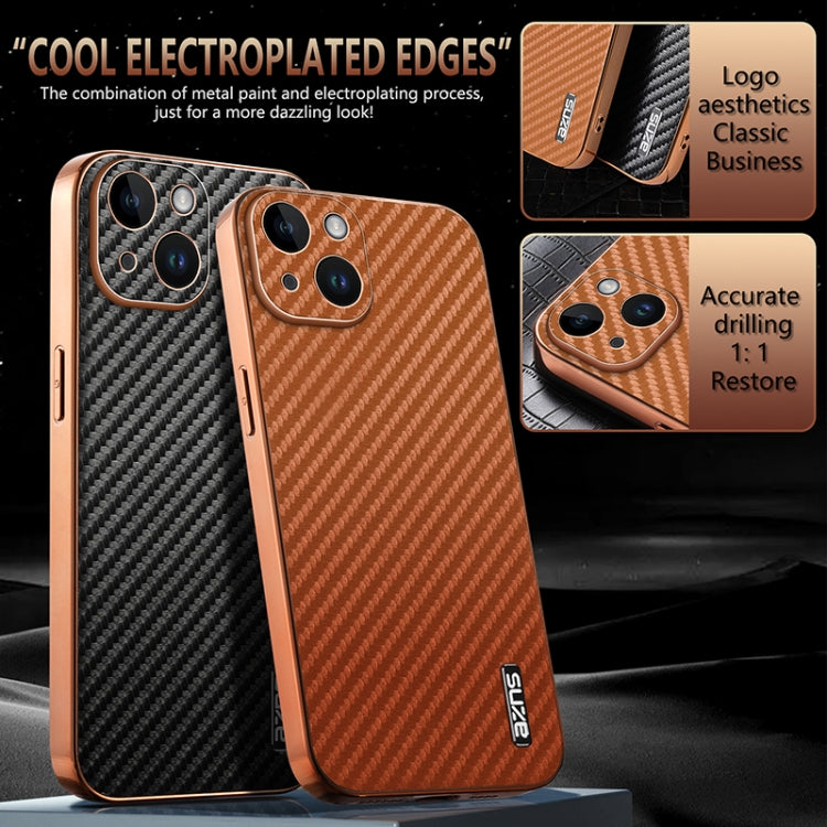 AZNS Electroplated Edge Carbon Fiber Texture Phone Case, For iPhone 15, For iPhone 14 Plus, For iPhone 14, For iPhone 14 Pro, For iPhone 14 Pro Max, For iPhone 13 Pro Max, For iPhone 13 Pro, For iPhone 13