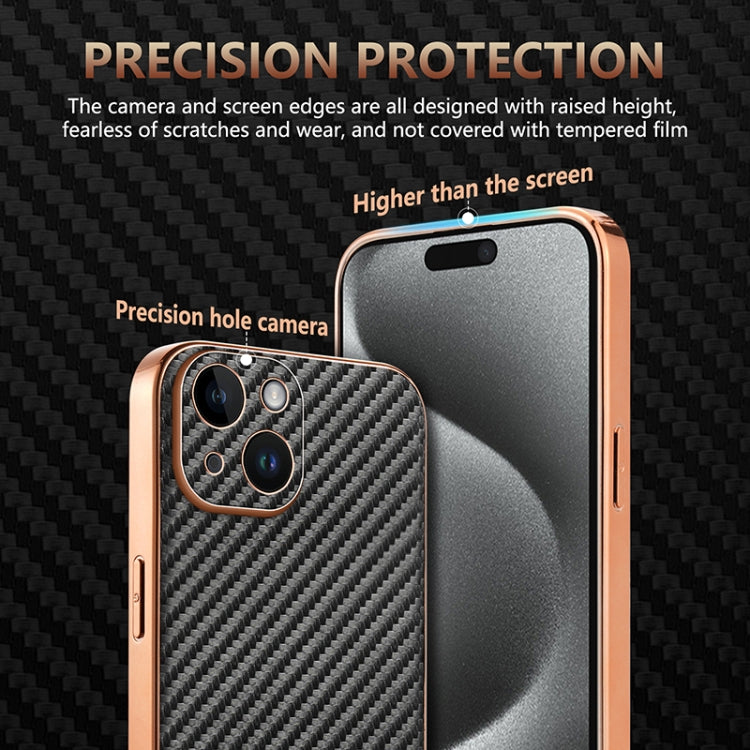 AZNS Electroplated Edge Carbon Fiber Texture Phone Case, For iPhone 15, For iPhone 14 Plus, For iPhone 14, For iPhone 14 Pro, For iPhone 14 Pro Max, For iPhone 13 Pro Max, For iPhone 13 Pro, For iPhone 13