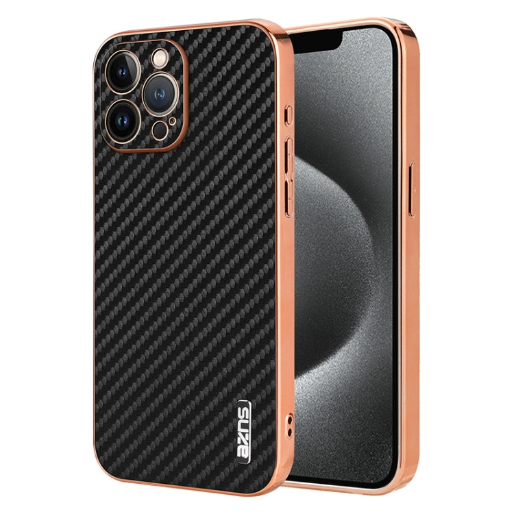 AZNS Electroplated Edge Carbon Fiber Texture Phone Case, For iPhone 15, For iPhone 14 Plus, For iPhone 14, For iPhone 14 Pro, For iPhone 14 Pro Max, For iPhone 13 Pro Max, For iPhone 13 Pro, For iPhone 13