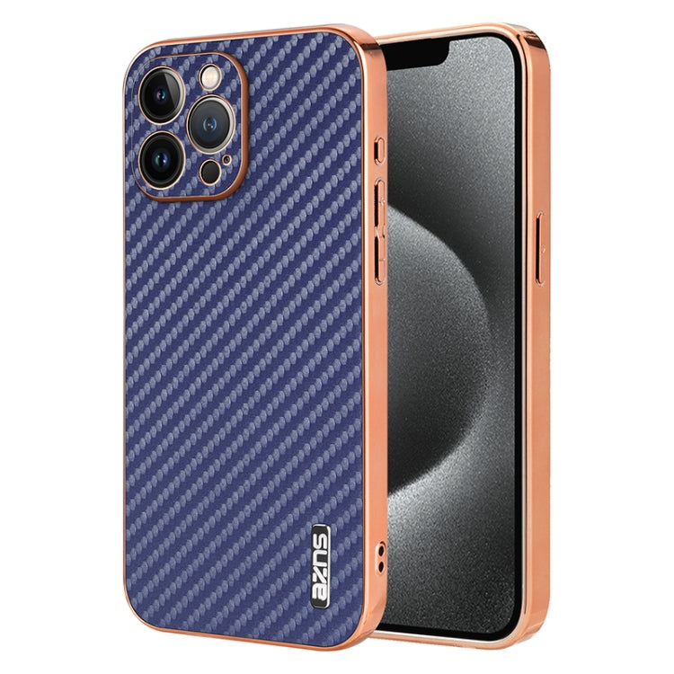 AZNS Electroplated Edge Carbon Fiber Texture Phone Case, For iPhone 15, For iPhone 14 Plus, For iPhone 14, For iPhone 14 Pro, For iPhone 14 Pro Max, For iPhone 13 Pro Max, For iPhone 13 Pro, For iPhone 13