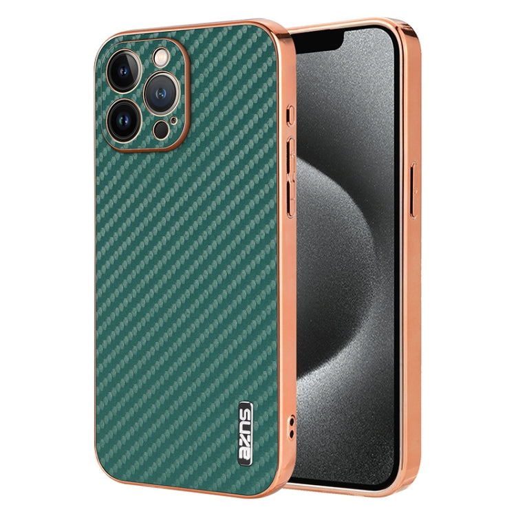 AZNS Electroplated Edge Carbon Fiber Texture Phone Case, For iPhone 15, For iPhone 14 Plus, For iPhone 14, For iPhone 14 Pro, For iPhone 14 Pro Max, For iPhone 13 Pro Max, For iPhone 13 Pro, For iPhone 13