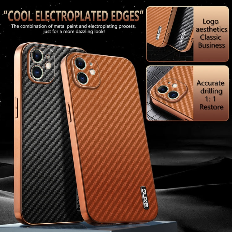 AZNS Electroplated Edge Carbon Fiber Texture Phone Case, For iPhone 12, For iPhone 12 Pro Max, For iPhone 12 Pro, For iPhone 11, For iPhone 11 Pro