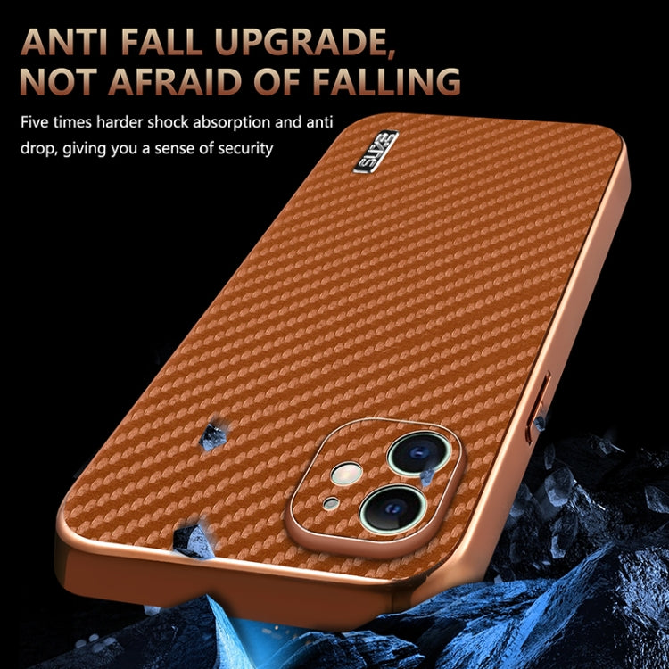 AZNS Electroplated Edge Carbon Fiber Texture Phone Case, For iPhone 12, For iPhone 12 Pro Max, For iPhone 12 Pro, For iPhone 11, For iPhone 11 Pro