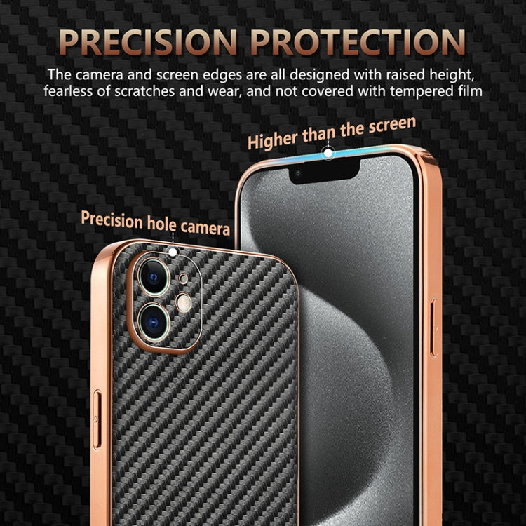 AZNS Electroplated Edge Carbon Fiber Texture Phone Case, For iPhone 12, For iPhone 12 Pro Max, For iPhone 12 Pro, For iPhone 11, For iPhone 11 Pro