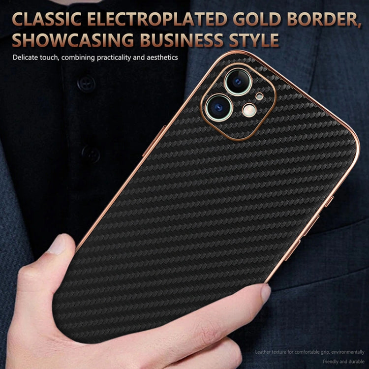 AZNS Electroplated Edge Carbon Fiber Texture Phone Case, For iPhone 12, For iPhone 12 Pro Max, For iPhone 12 Pro, For iPhone 11, For iPhone 11 Pro