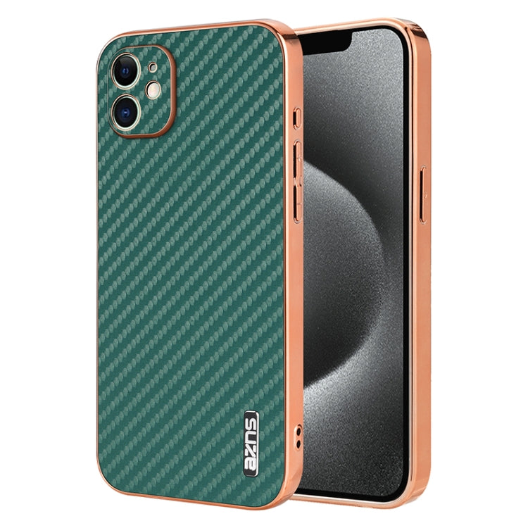 AZNS Electroplated Edge Carbon Fiber Texture Phone Case, For iPhone 12, For iPhone 12 Pro Max, For iPhone 12 Pro, For iPhone 11, For iPhone 11 Pro