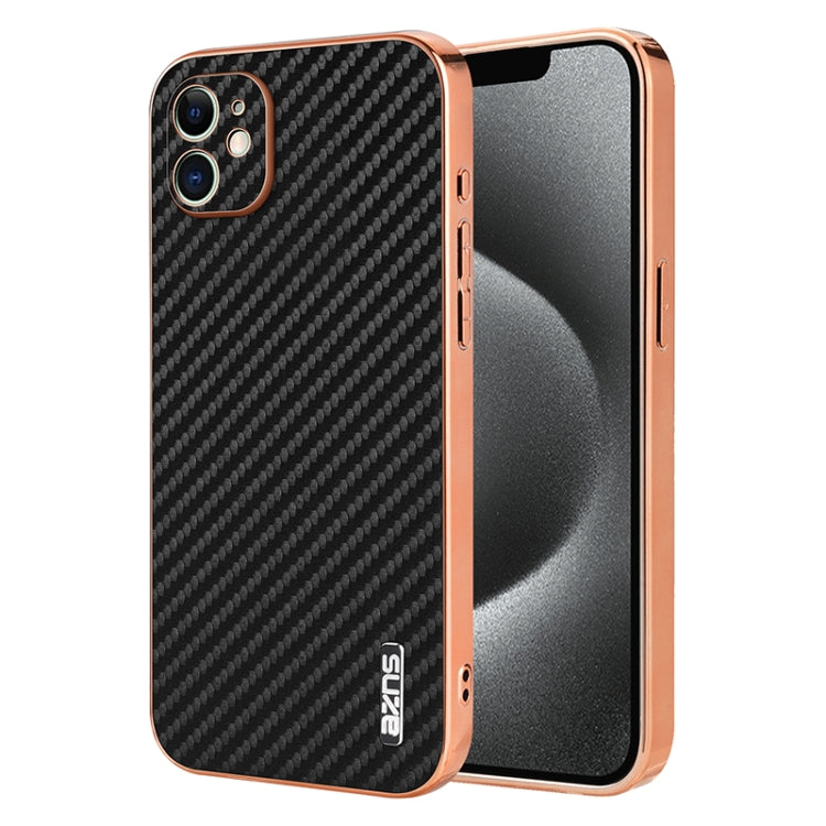 AZNS Electroplated Edge Carbon Fiber Texture Phone Case, For iPhone 12, For iPhone 12 Pro Max, For iPhone 12 Pro, For iPhone 11, For iPhone 11 Pro