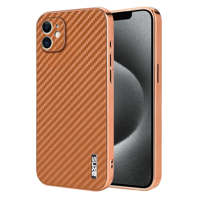 AZNS Electroplated Edge Carbon Fiber Texture Phone Case, For iPhone 12, For iPhone 12 Pro Max, For iPhone 12 Pro, For iPhone 11, For iPhone 11 Pro