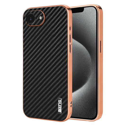 AZNS Electroplated Edge Carbon Fiber Texture Phone Case, For iPhone 16e, For iPhone 16 Pro Max, For iPhone 16 Pro, For iPhone 16 Plus, For iPhone 16, For iPhone 15 Pro Max, For iPhone 15 Pro, For iPhone 15 Plus