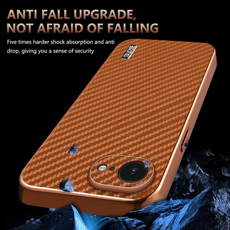 AZNS Electroplated Edge Carbon Fiber Texture Phone Case, For iPhone 16e, For iPhone 16 Pro Max, For iPhone 16 Pro, For iPhone 16 Plus, For iPhone 16, For iPhone 15 Pro Max, For iPhone 15 Pro, For iPhone 15 Plus