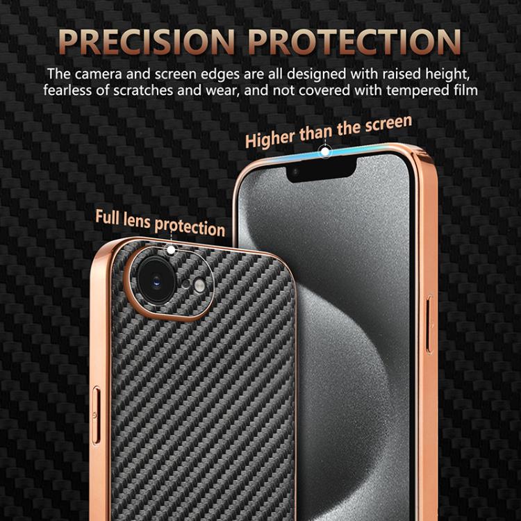 AZNS Electroplated Edge Carbon Fiber Texture Phone Case, For iPhone 16e, For iPhone 16 Pro Max, For iPhone 16 Pro, For iPhone 16 Plus, For iPhone 16, For iPhone 15 Pro Max, For iPhone 15 Pro, For iPhone 15 Plus