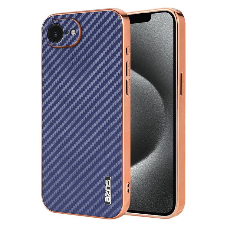 AZNS Electroplated Edge Carbon Fiber Texture Phone Case, For iPhone 16e, For iPhone 16 Pro Max, For iPhone 16 Pro, For iPhone 16 Plus, For iPhone 16, For iPhone 15 Pro Max, For iPhone 15 Pro, For iPhone 15 Plus