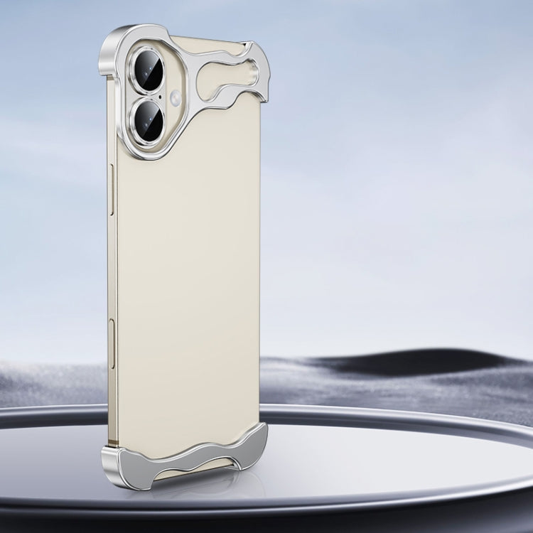 Frameless Metal Corner Pad Phone Case with Lens Film, For iPhone 16 Pro Max, For iPhone 16 Pro, For iPhone 16 Plus, For iPhone 16