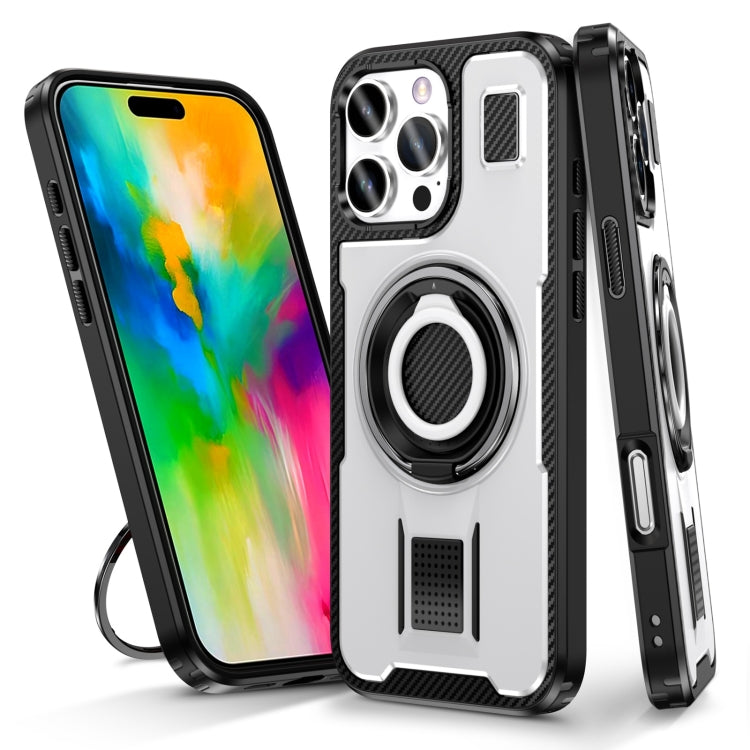 Ring Holder Carbon Fiber PC Hybrid TPU Phone Case, For iPhone 16 Pro Max, For iPhone 16 Pro, For iPhone 16 Plus, For iPhone 16