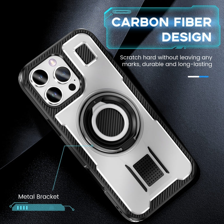 Ring Holder Carbon Fiber PC Hybrid TPU Phone Case, For iPhone 16 Pro Max, For iPhone 16 Pro, For iPhone 16 Plus, For iPhone 16