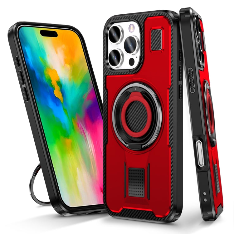 Ring Holder Carbon Fiber PC Hybrid TPU Phone Case, For iPhone 16 Pro Max, For iPhone 16 Pro, For iPhone 16 Plus, For iPhone 16