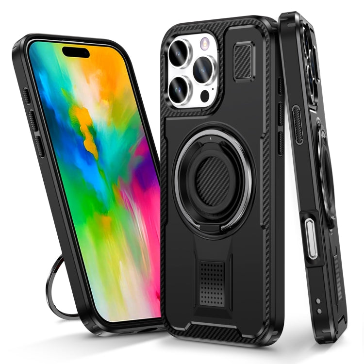 Ring Holder Carbon Fiber PC Hybrid TPU Phone Case, For iPhone 16 Pro Max, For iPhone 16 Pro, For iPhone 16 Plus, For iPhone 16