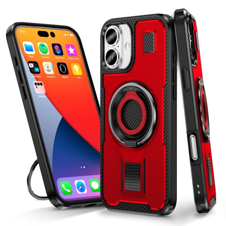 Ring Holder Carbon Fiber PC Hybrid TPU Phone Case, For iPhone 16 Pro Max, For iPhone 16 Pro, For iPhone 16 Plus, For iPhone 16