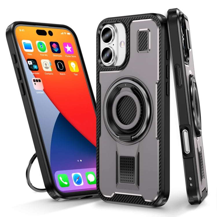 Ring Holder Carbon Fiber PC Hybrid TPU Phone Case, For iPhone 16 Pro Max, For iPhone 16 Pro, For iPhone 16 Plus, For iPhone 16