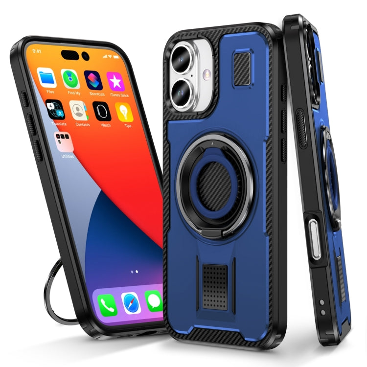 Ring Holder Carbon Fiber PC Hybrid TPU Phone Case, For iPhone 16 Pro Max, For iPhone 16 Pro, For iPhone 16 Plus, For iPhone 16