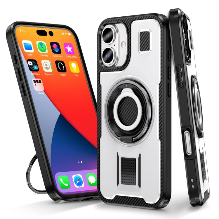 Ring Holder Carbon Fiber PC Hybrid TPU Phone Case, For iPhone 16 Pro Max, For iPhone 16 Pro, For iPhone 16 Plus, For iPhone 16