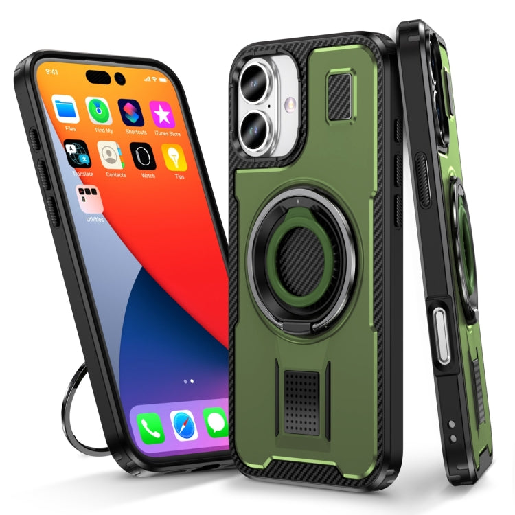 Ring Holder Carbon Fiber PC Hybrid TPU Phone Case, For iPhone 16 Pro Max, For iPhone 16 Pro, For iPhone 16 Plus, For iPhone 16