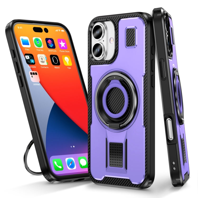 Ring Holder Carbon Fiber PC Hybrid TPU Phone Case, For iPhone 16 Pro Max, For iPhone 16 Pro, For iPhone 16 Plus, For iPhone 16