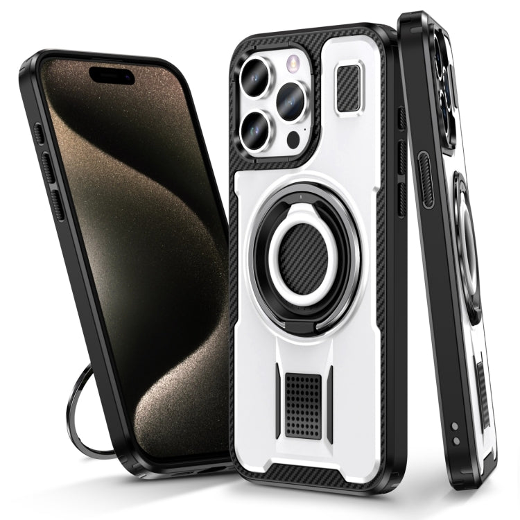 Ring Holder Carbon Fiber PC Hybrid TPU Phone Case, For iPhone 15 Pro Max, For iPhone 15 Pro, For iPhone 15 Plus / 14 Plus, For iPhone 15