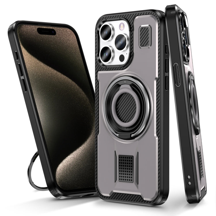 Ring Holder Carbon Fiber PC Hybrid TPU Phone Case, For iPhone 15 Pro Max, For iPhone 15 Pro, For iPhone 15 Plus / 14 Plus, For iPhone 15