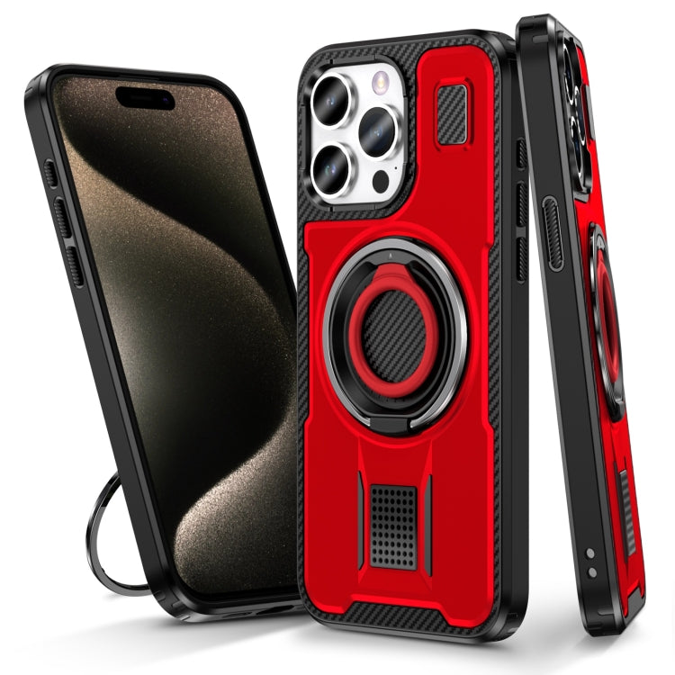 Ring Holder Carbon Fiber PC Hybrid TPU Phone Case, For iPhone 15 Pro Max, For iPhone 15 Pro, For iPhone 15 Plus / 14 Plus, For iPhone 15