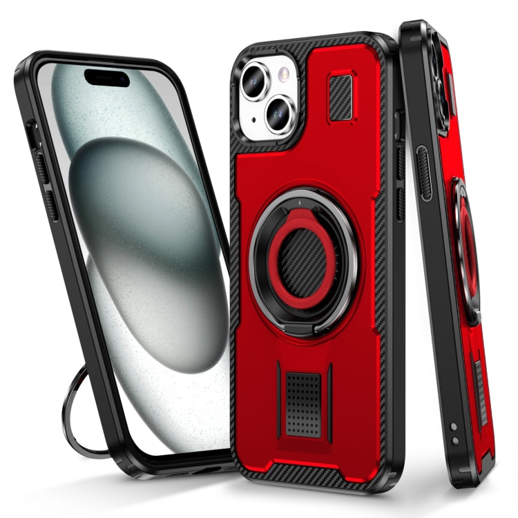 Ring Holder Carbon Fiber PC Hybrid TPU Phone Case, For iPhone 15 Pro Max, For iPhone 15 Pro, For iPhone 15 Plus / 14 Plus, For iPhone 15