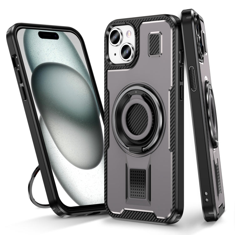 Ring Holder Carbon Fiber PC Hybrid TPU Phone Case, For iPhone 15 Pro Max, For iPhone 15 Pro, For iPhone 15 Plus / 14 Plus, For iPhone 15