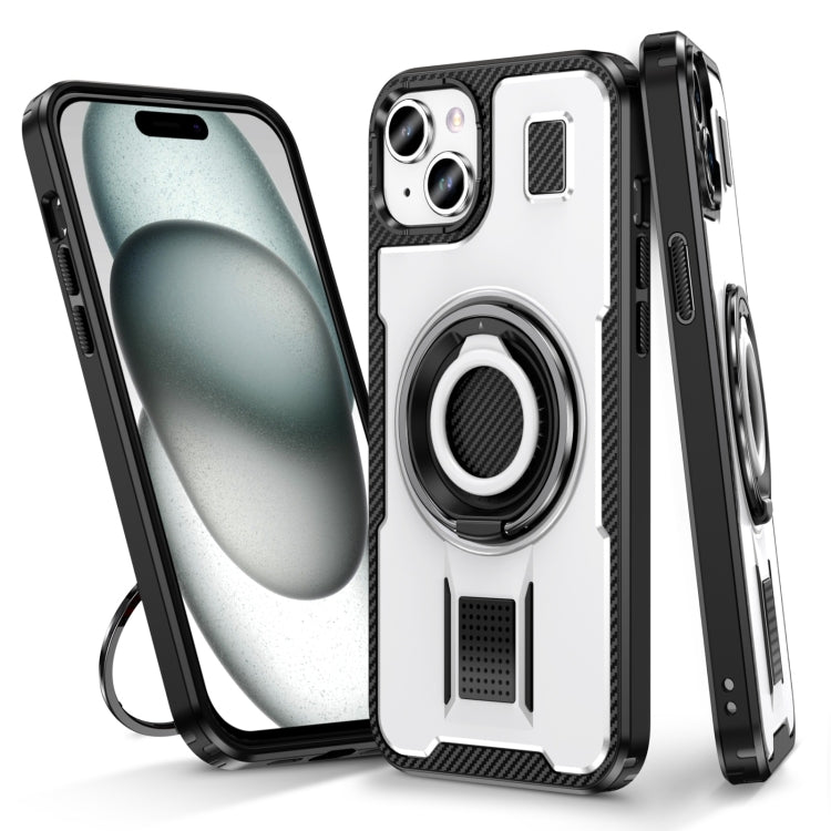 Ring Holder Carbon Fiber PC Hybrid TPU Phone Case, For iPhone 15 Pro Max, For iPhone 15 Pro, For iPhone 15 Plus / 14 Plus, For iPhone 15