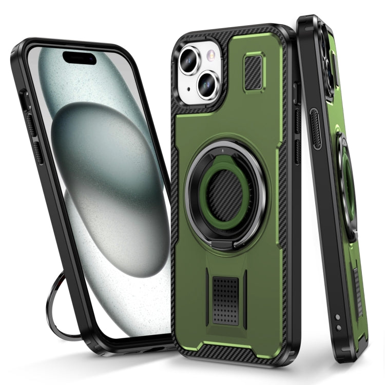 Ring Holder Carbon Fiber PC Hybrid TPU Phone Case, For iPhone 15 Pro Max, For iPhone 15 Pro, For iPhone 15 Plus / 14 Plus, For iPhone 15