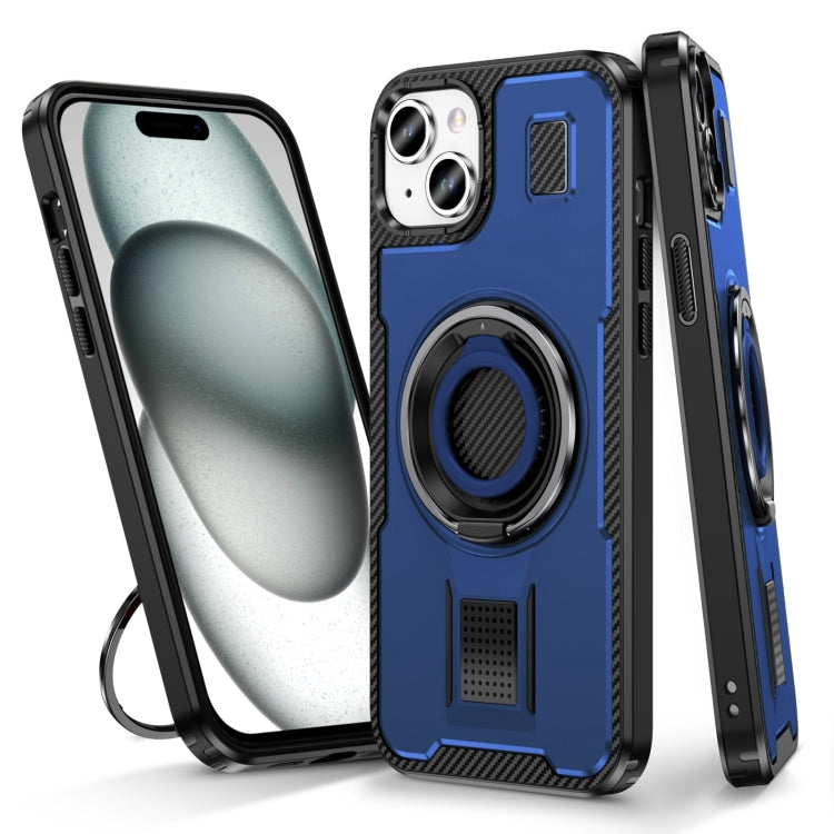 Ring Holder Carbon Fiber PC Hybrid TPU Phone Case, For iPhone 15 Pro Max, For iPhone 15 Pro, For iPhone 15 Plus / 14 Plus, For iPhone 15