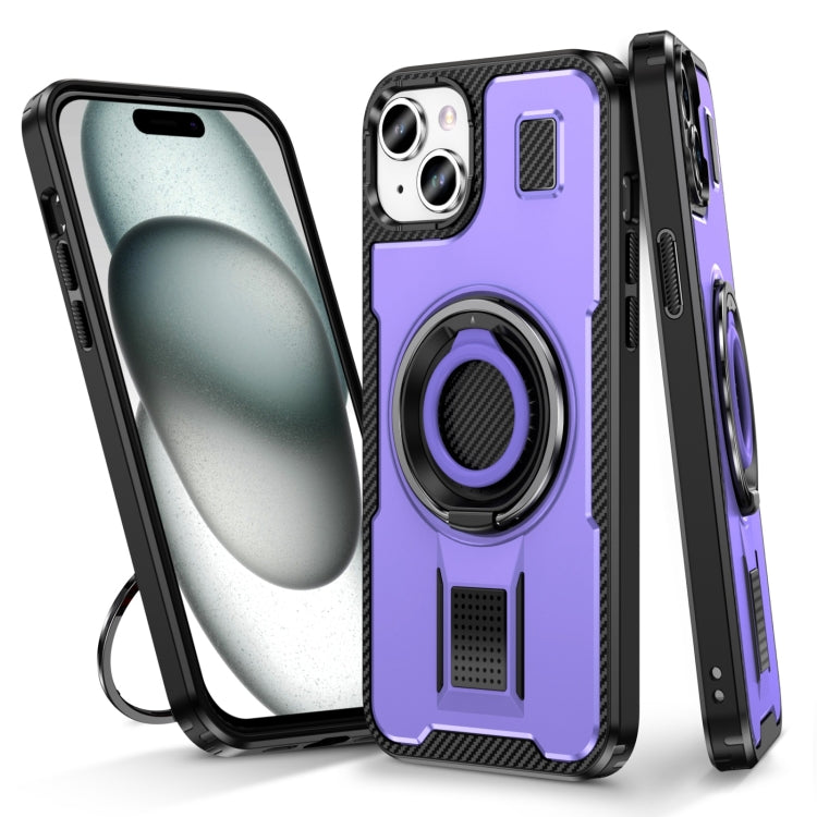 Ring Holder Carbon Fiber PC Hybrid TPU Phone Case, For iPhone 15 Pro Max, For iPhone 15 Pro, For iPhone 15 Plus / 14 Plus, For iPhone 15