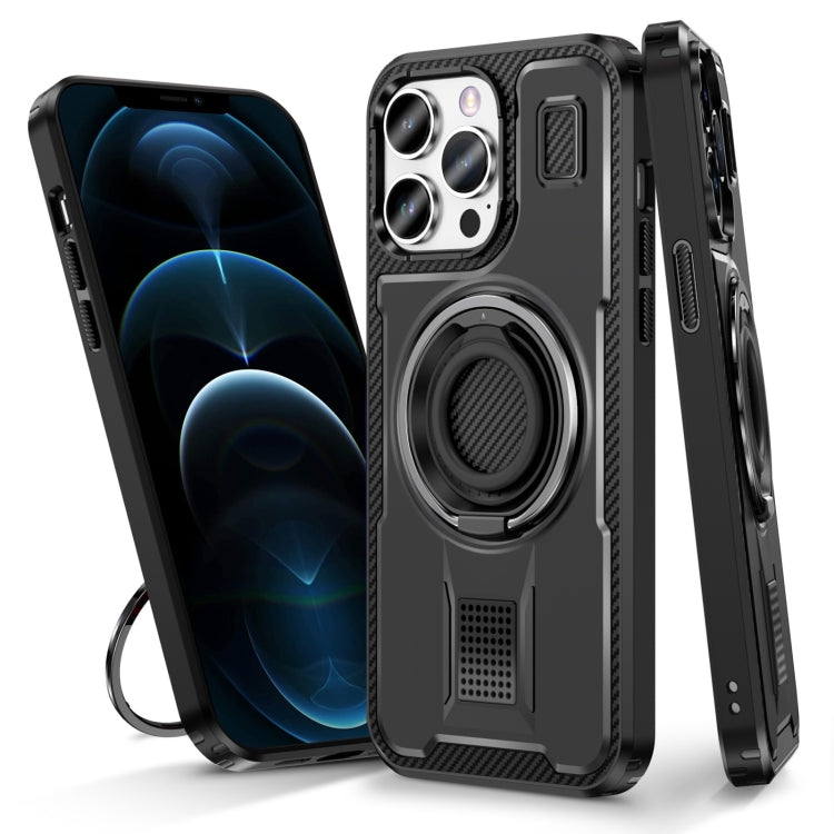 Ring Holder Carbon Fiber PC Hybrid TPU Phone Case, For iPhone 13 Pro Max, For iPhone 13 Pro, For iPhone 12 / 12 Pro, For iPhone 12 Pro Max