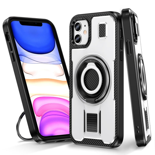 Ring Holder Carbon Fiber PC Hybrid TPU Phone Case, For iPhone 11