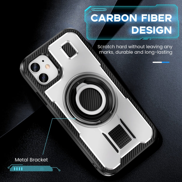 Ring Holder Carbon Fiber PC Hybrid TPU Phone Case, For iPhone 11