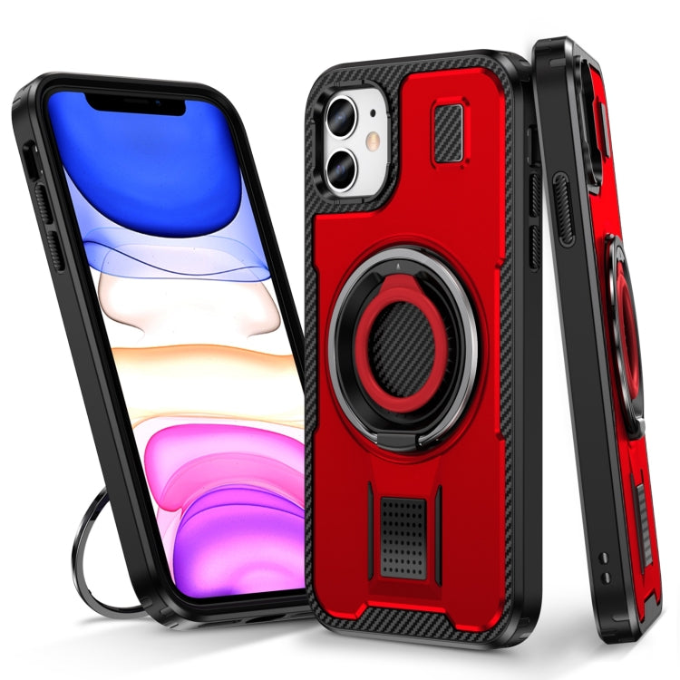 Ring Holder Carbon Fiber PC Hybrid TPU Phone Case, For iPhone 11