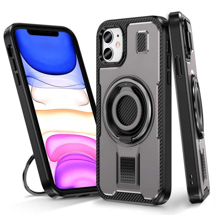 Ring Holder Carbon Fiber PC Hybrid TPU Phone Case, For iPhone 11