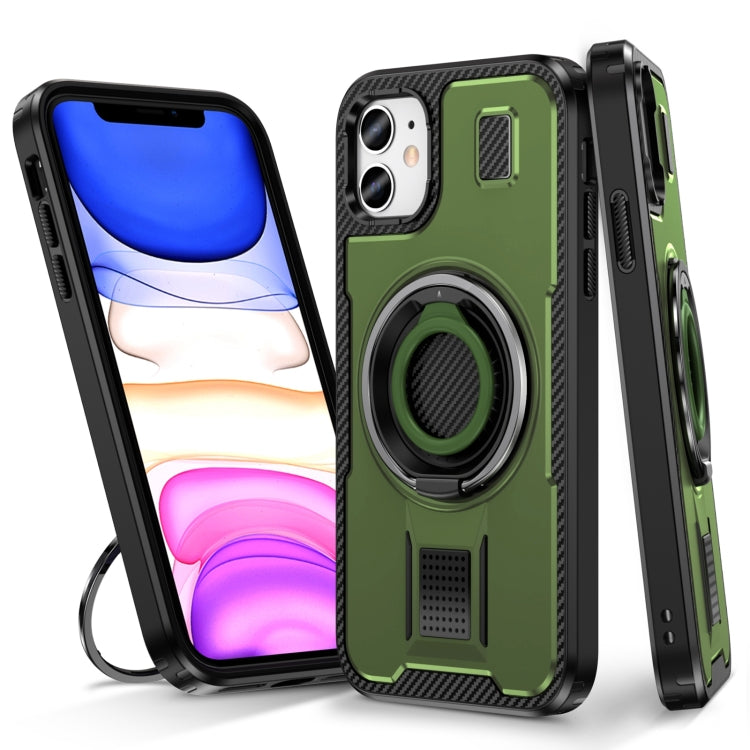 Ring Holder Carbon Fiber PC Hybrid TPU Phone Case, For iPhone 11